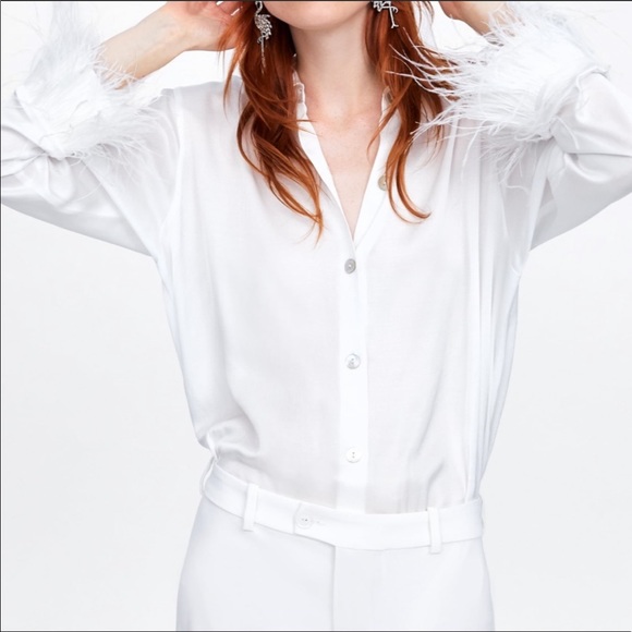 Zara | Tops | Zara Feather Sleeve Cuff Blouse | Poshmark